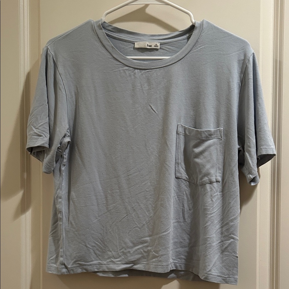 Wilfred Free Light Blue cropped boxy oversized stretchy crew neck Tee pocket XS